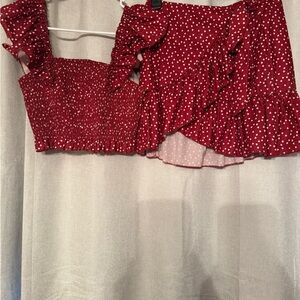 SHEIN Red and White Skirt Set